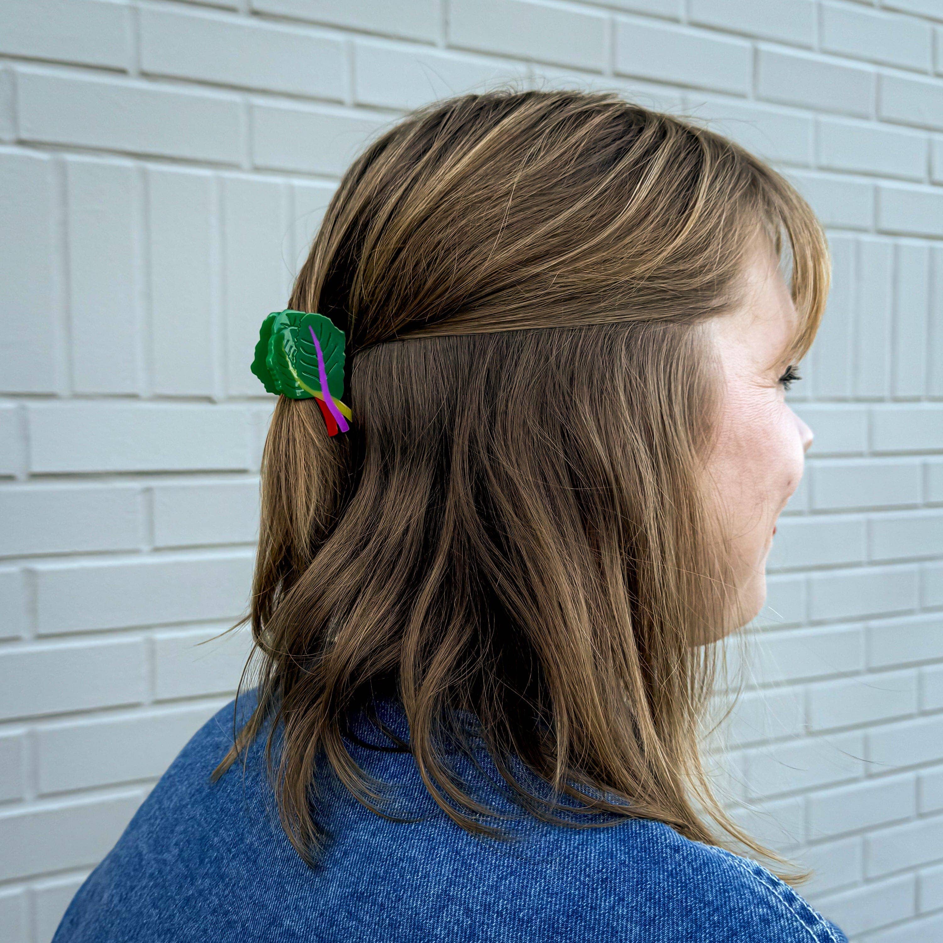 Mini Rainbow Chard Hair Claw Clip by Jenny Lemons