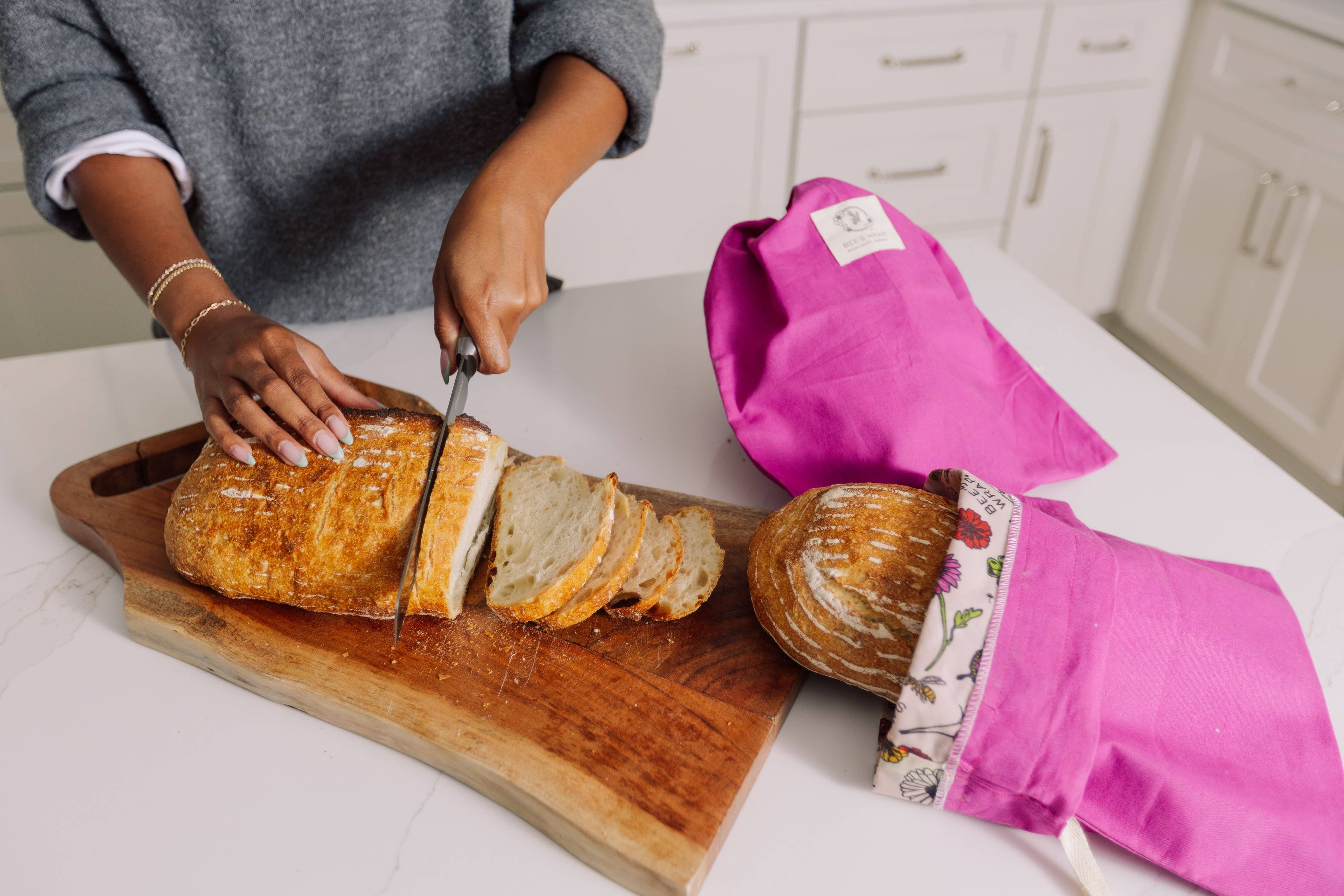 Reusable Beeswax Lined Artisan Bread Bag - Magenta by Bee's Wrap