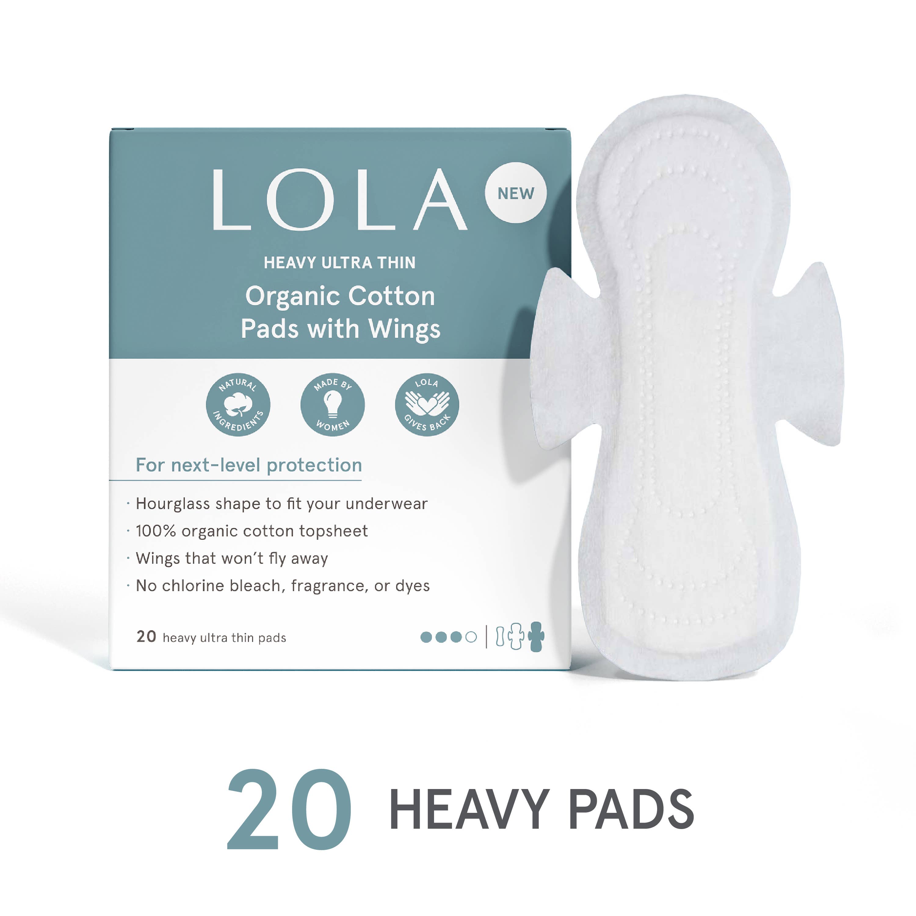 Heavy Organic Cotton Ultra Thin Pads w/ Wings, 20 ct by LOLA