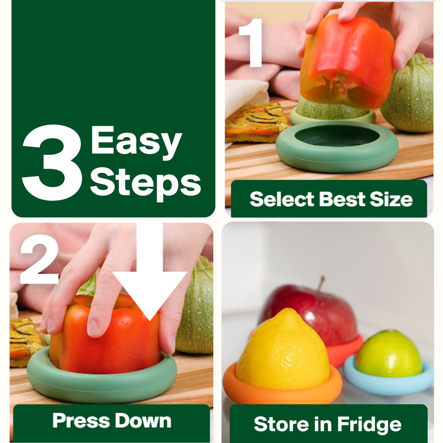 Sage Green Reusable Silicone Food Savers (Set of 5) by Food Huggers