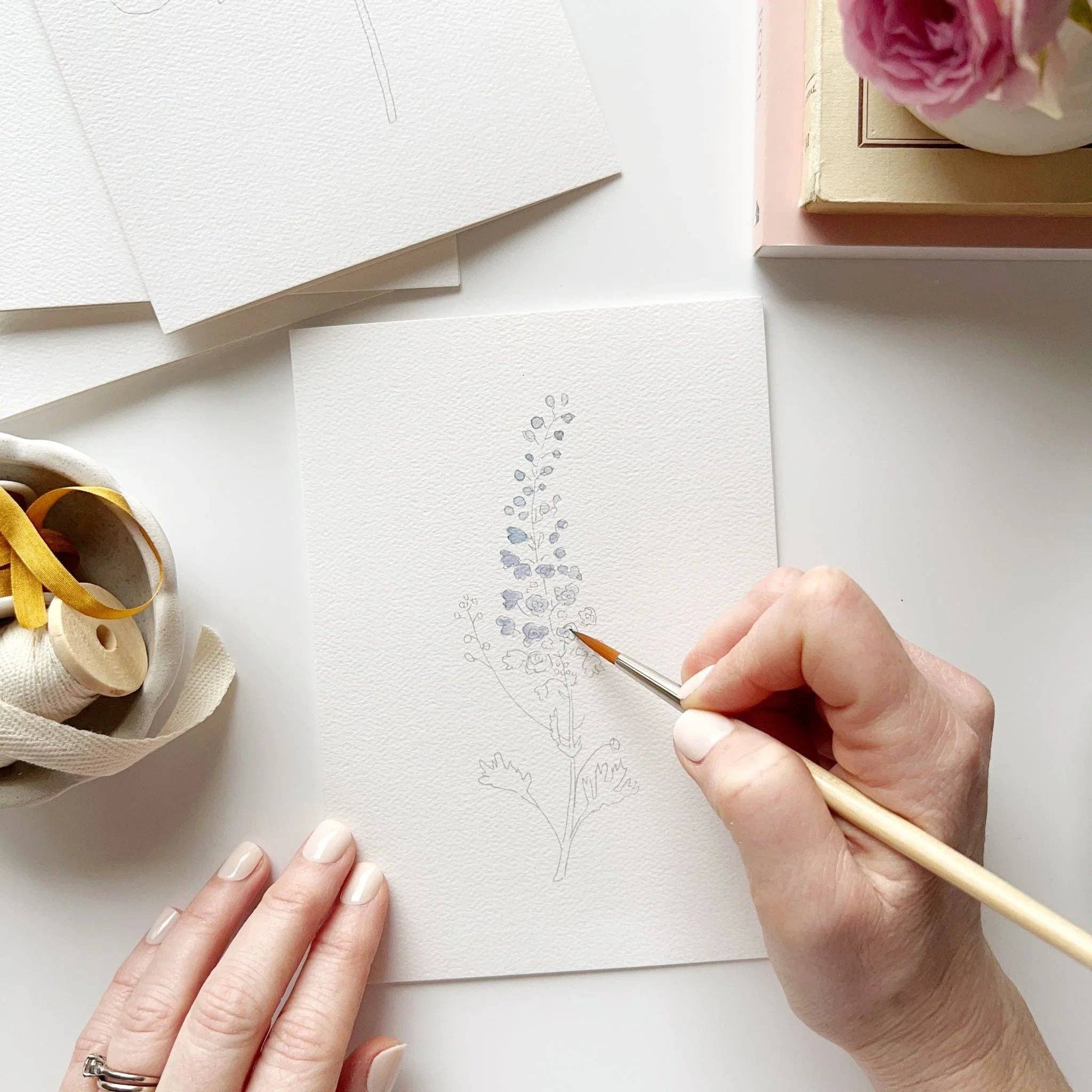 Garden Flowers Paintable Watercolor Notecard Set by emily lex studio