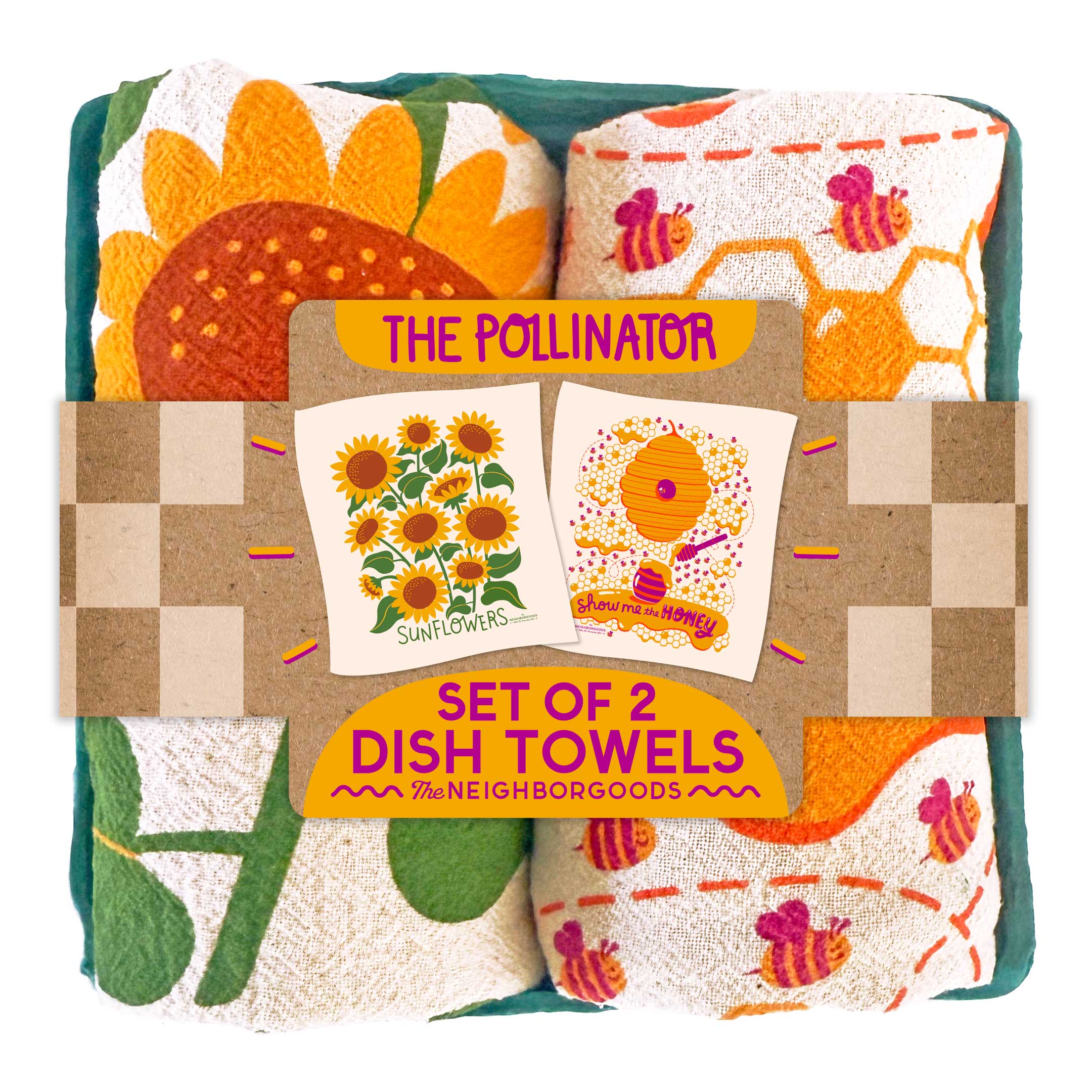 THE POLLINATOR (Sunflowers, Honey) Tea Towel Set of 2 by The Neighborgoods