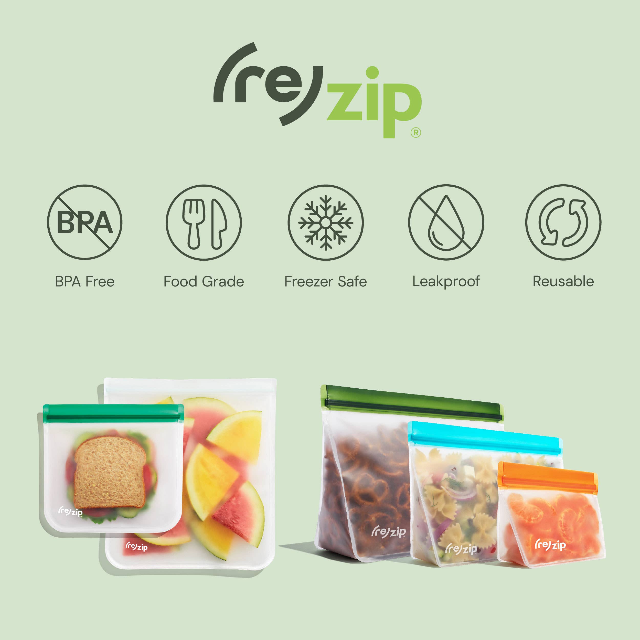 Reusable Flat Sandwich Bags - 5 Pack by Rezip Co.