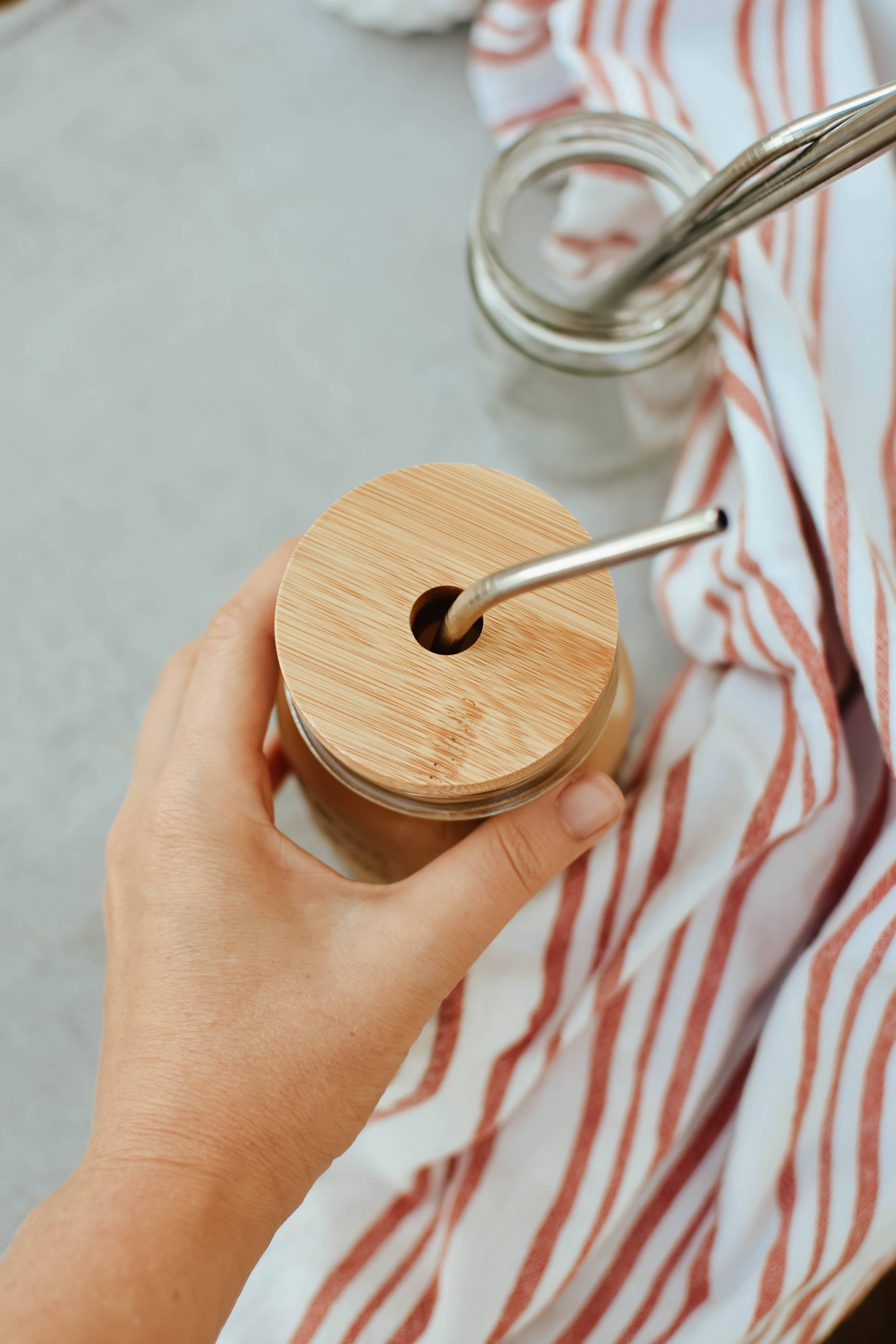 Bamboo Jar Lid Regular Mouth w/ Straw Hole by Zefiro