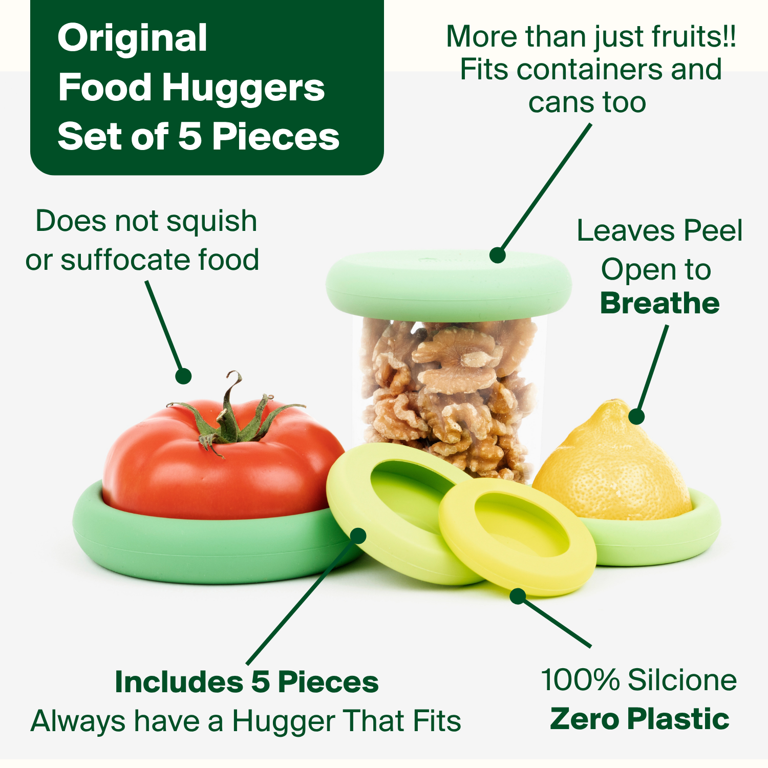 Sage Green Reusable Silicone Food Savers (Set of 5) by Food Huggers