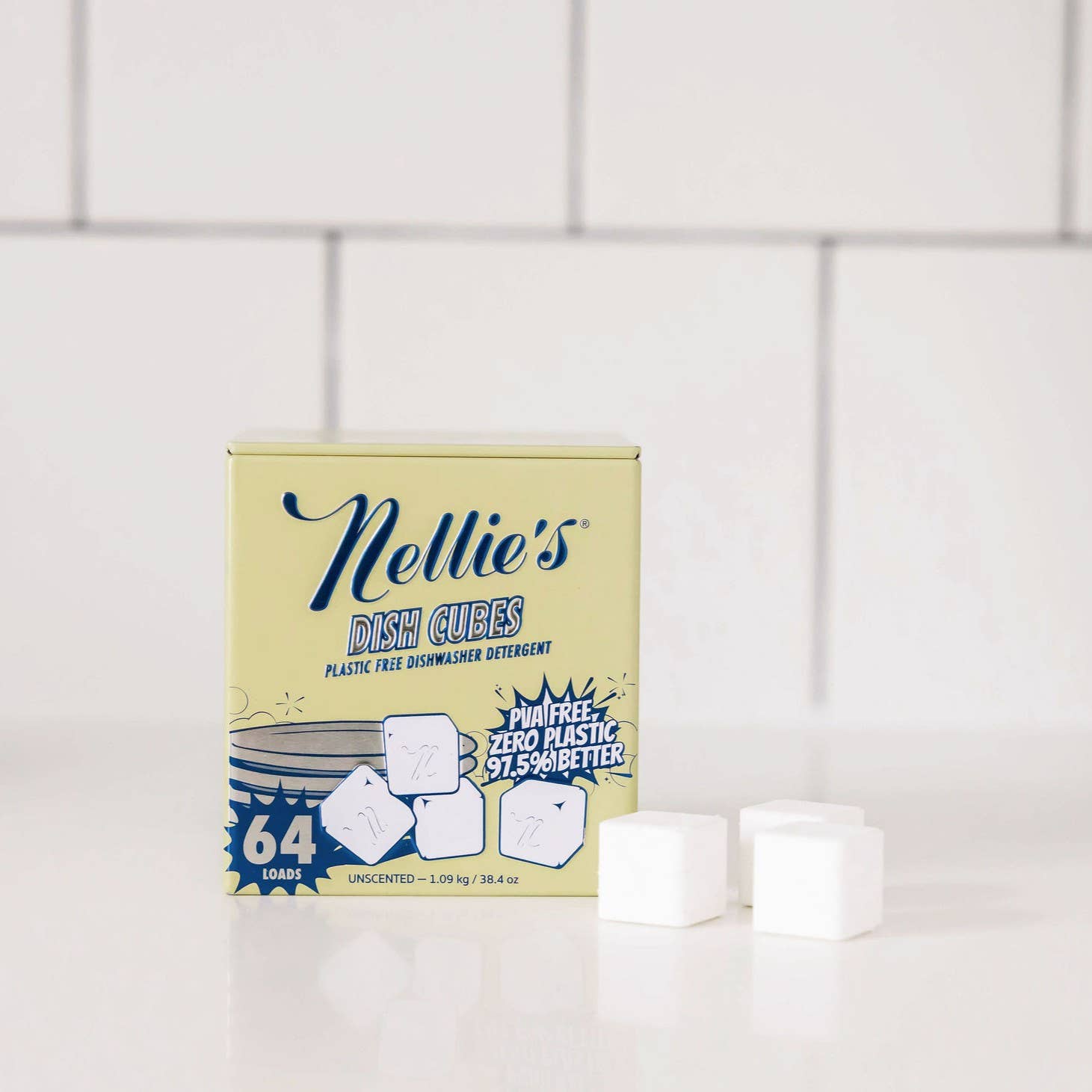 Dish Cubes 64 Load Tin - Plastic-Free Dishwasher Tablets by Nellie's Clean