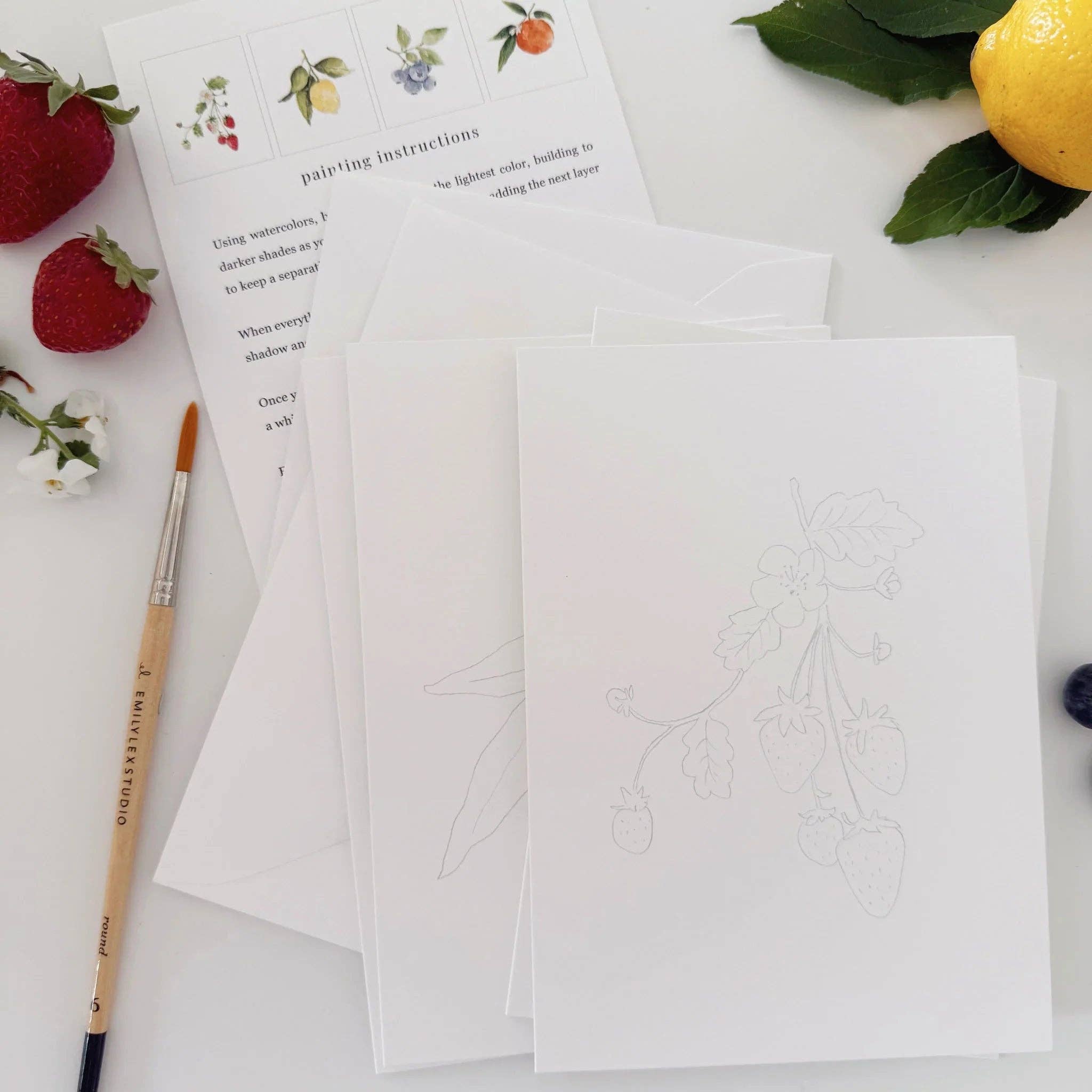 Fruit Paintable Watercolor Notecard Set by emily lex studio