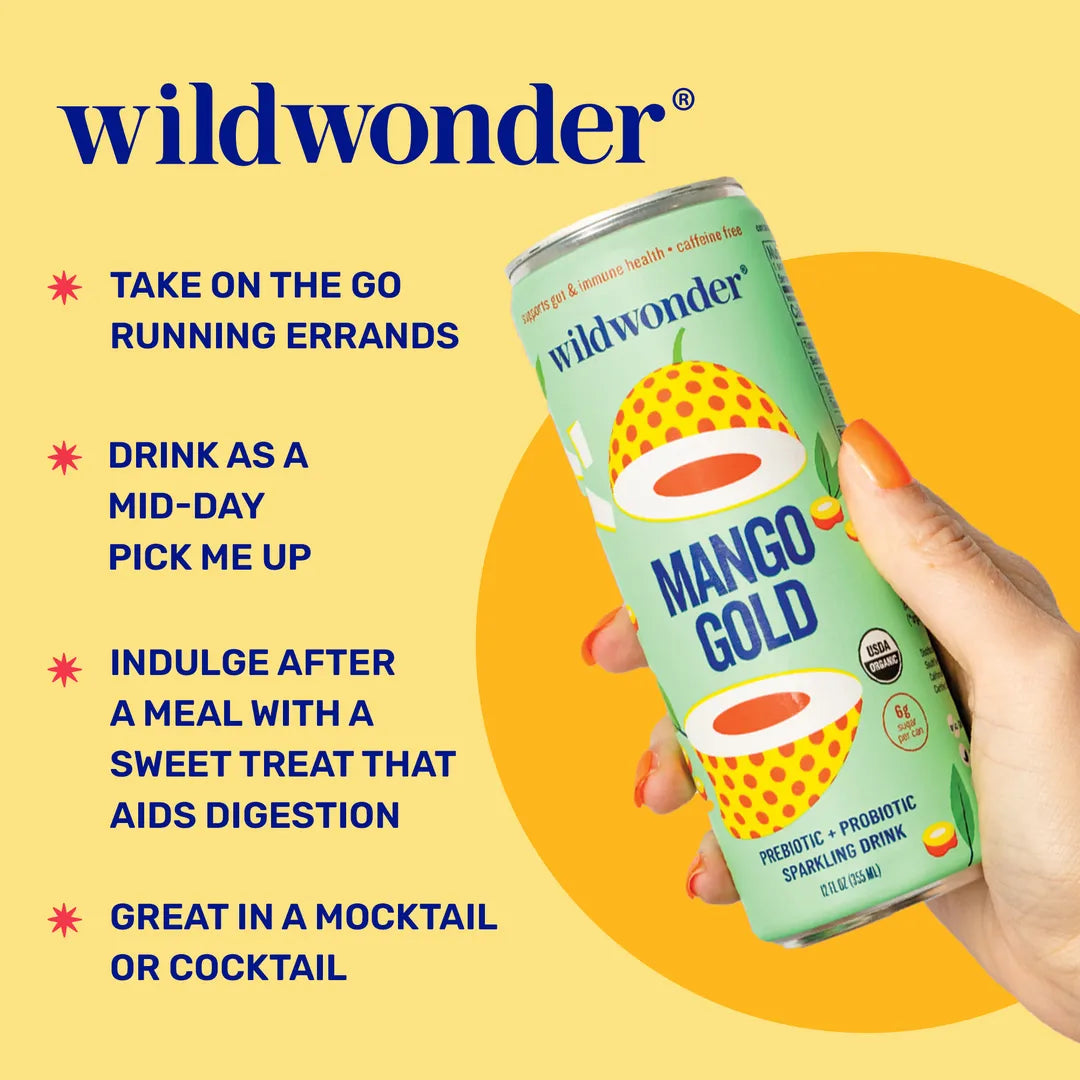 Mango Gold Sparkling Prebiotic + Probiotic Drink by wildwonder