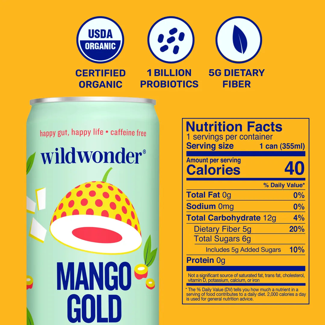 Mango Gold Sparkling Prebiotic + Probiotic Drink by wildwonder