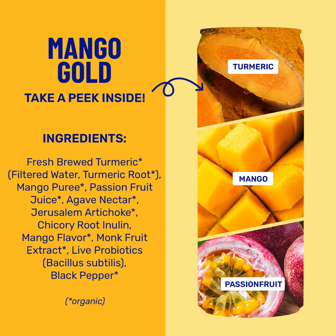 Mango Gold Sparkling Prebiotic + Probiotic Drink by wildwonder