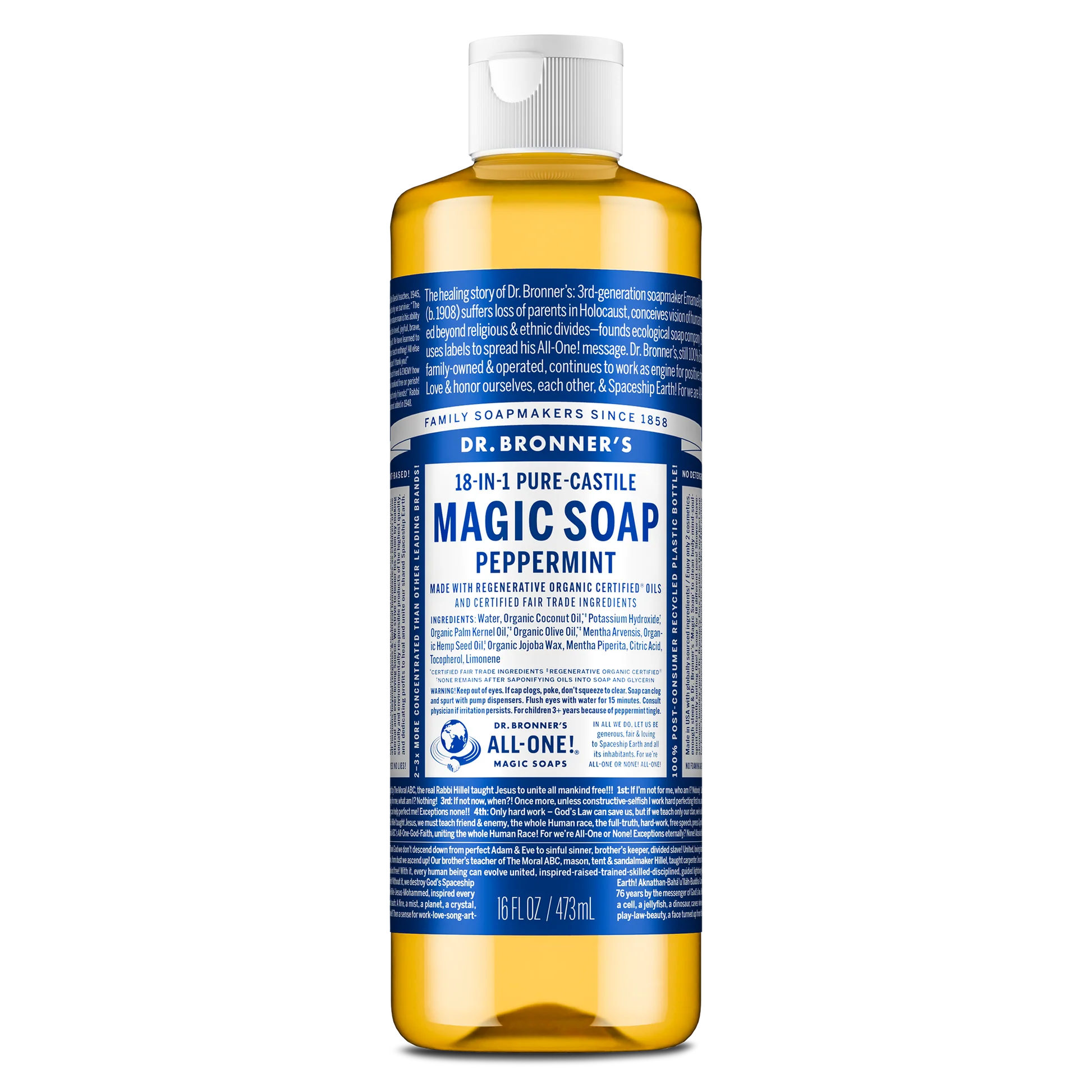 Peppermint Pure Castile Liquid Soap, 16 oz by Dr. Bronner
