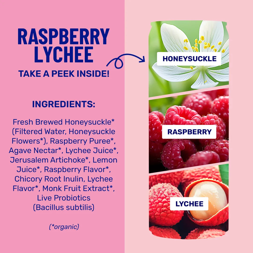 Raspberry Lychee Sparkling Prebiotic + Probiotic Drink by wildwonder