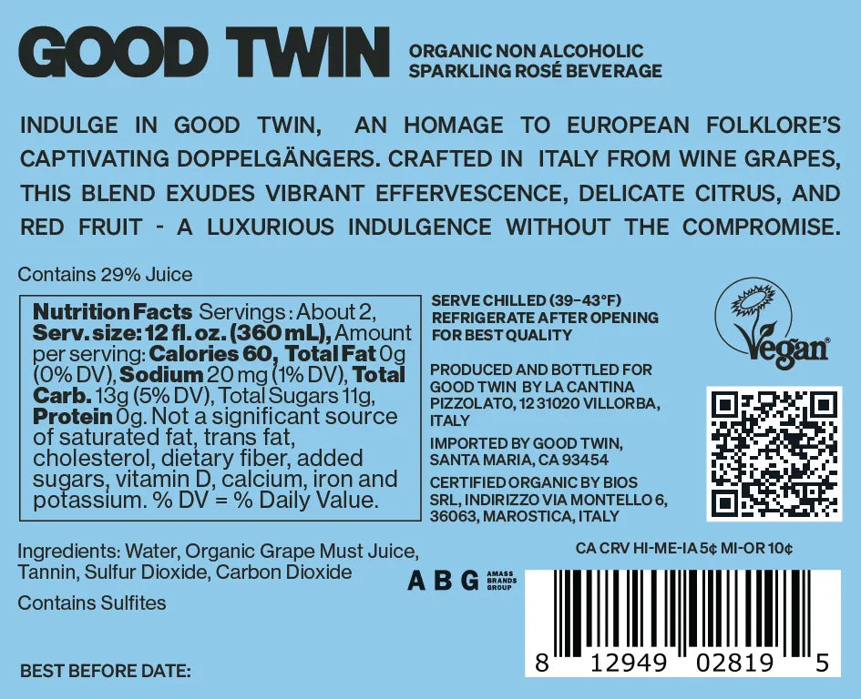 Organic Non Alcoholic Sparkling Rosé by Good Twin