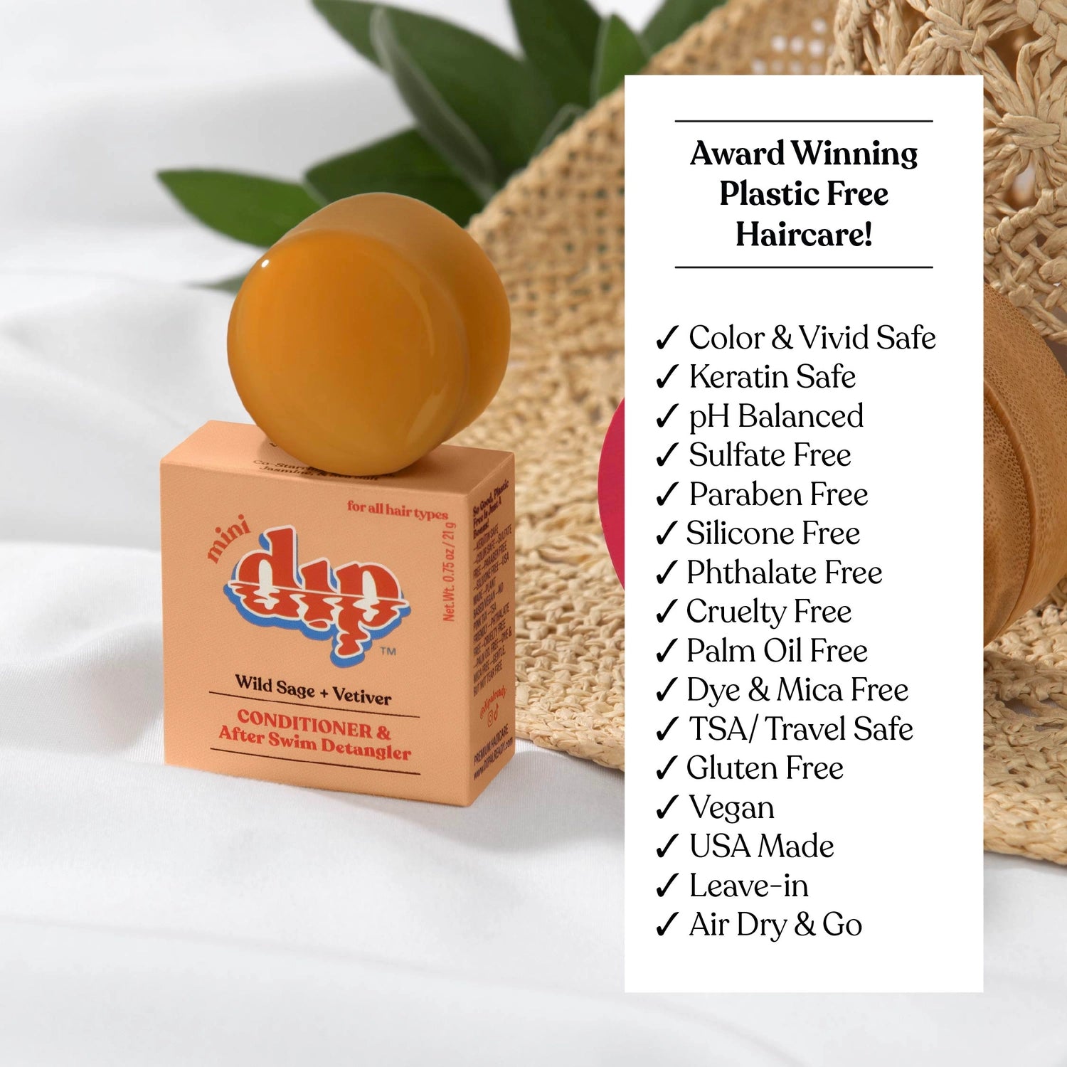 Mini Wild Sage & Vetiver Conditioner Bar & After Swim Detangler by Dip
