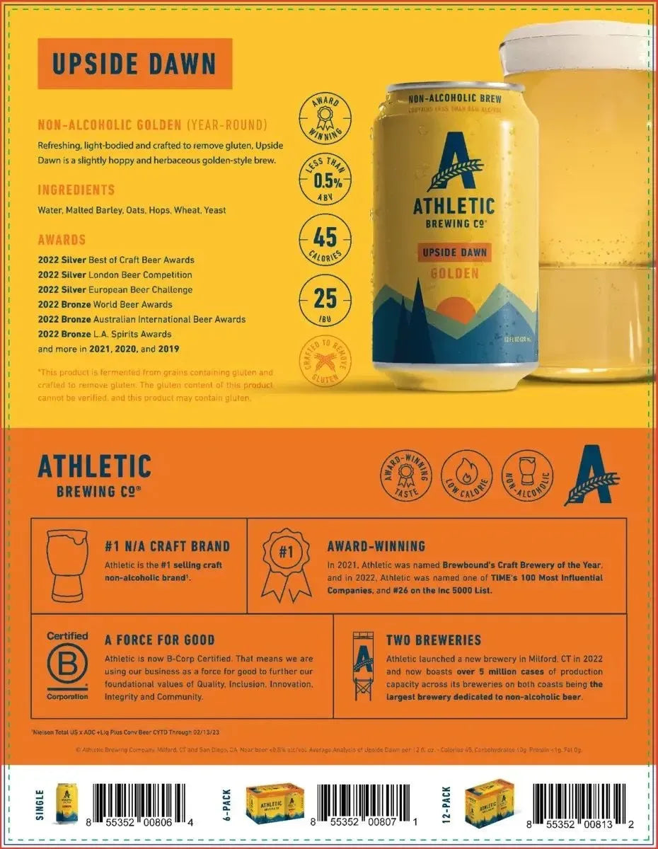 Upside Dawn Golden NA Beer by Athletic Brewing Co.